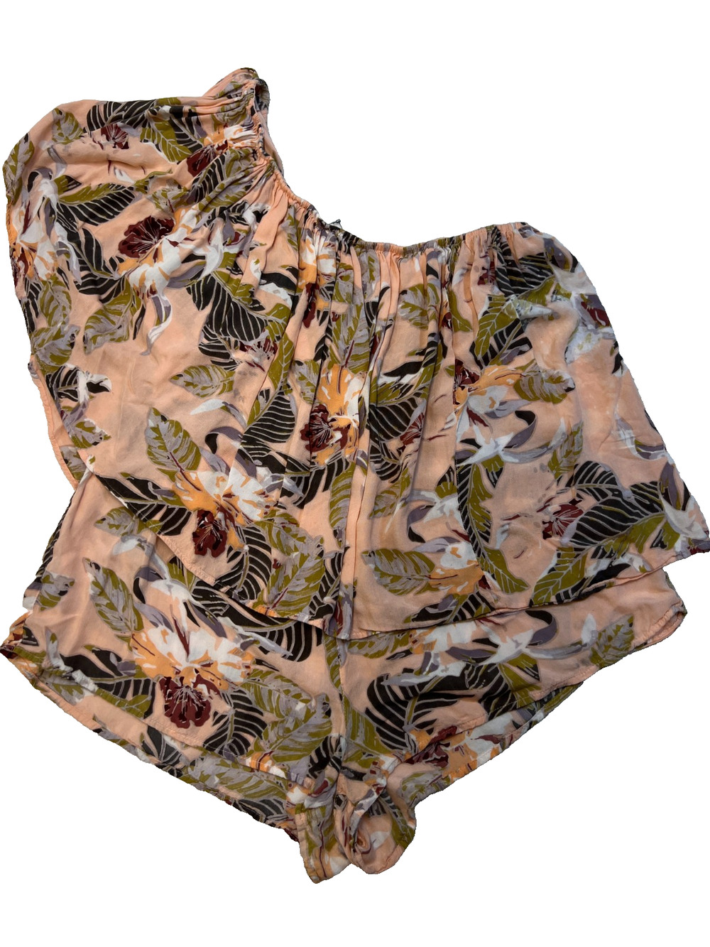 ASOS Swim Womens Romper Asymmetrical 1 Shoulder Shorts Floral Pink/Green, Sz 14